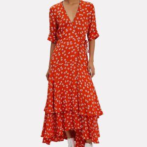 Ganni Big Apple Red Wrap Floral Maxi Dress